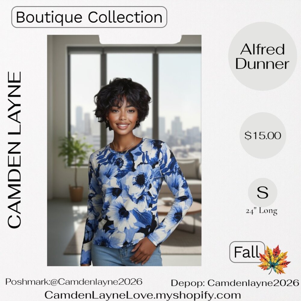 Alfred Dunner Blue and Black Embellished Top